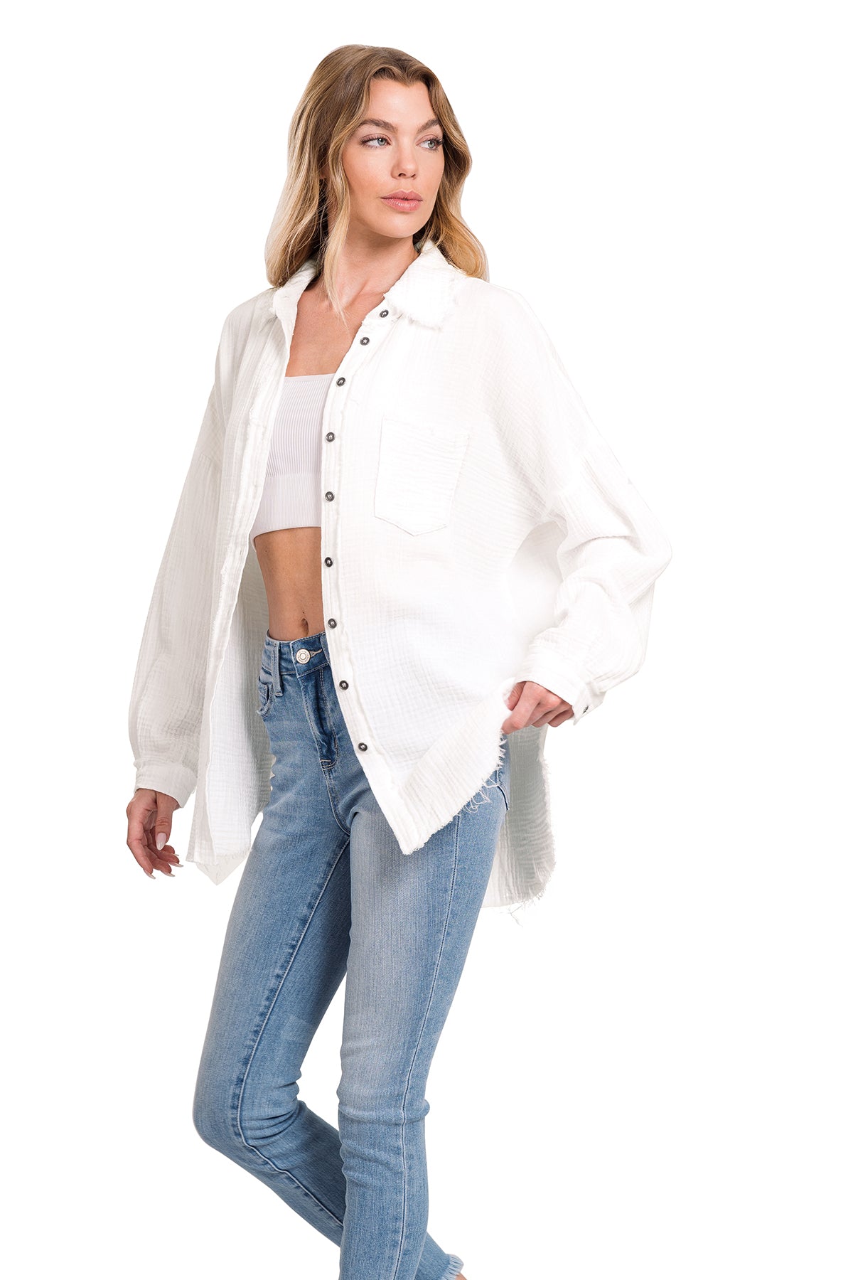 Double Gauze Oversized Raw Edge Shirt