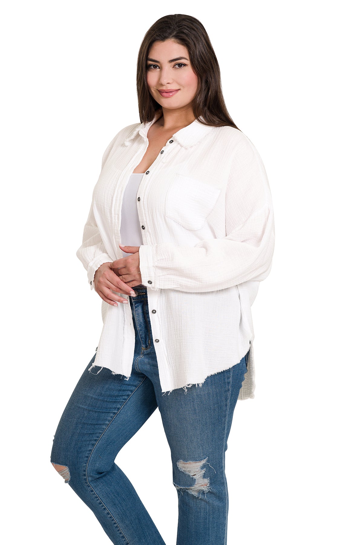 Double Gauze Oversized Raw Edge Shirt