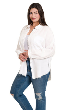 Double Gauze Oversized Raw Edge Shirt