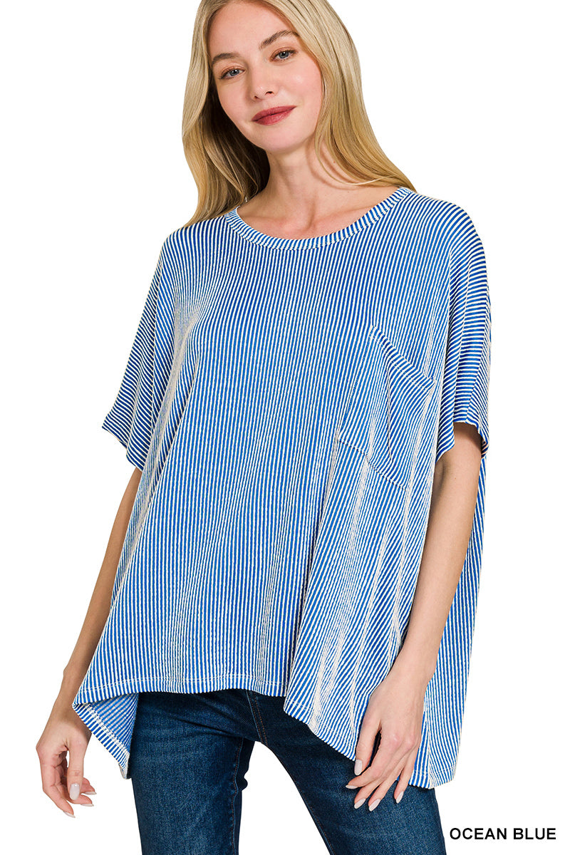 Corded Rib Oversized Short-Sleeve Top