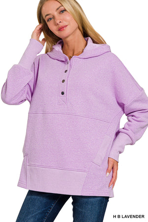 Half Button Fleece Hooded Pullover-Lavender