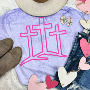 Three Crosses Pink PUFF Pigment Dyed Tee