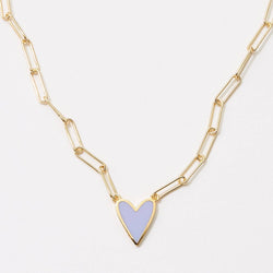 Heart Enamel Pendant Gold Dipped Paper Clip Chain Necklace