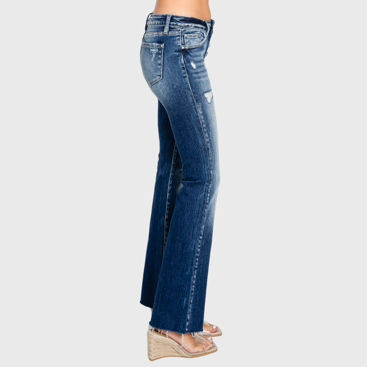 PETRA BUTTON UP LOW RISE DESTROYED BOOTCUT JEANS