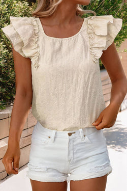 LDC Textured Bow Knot Frilled Butterfly Sleeve Blouse