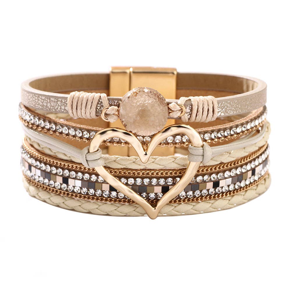 Heart Shape Leather Braid  Bracelet