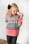 Kids Pink Leopard Stripe Long Sleeve Fall Hoodie Shirt