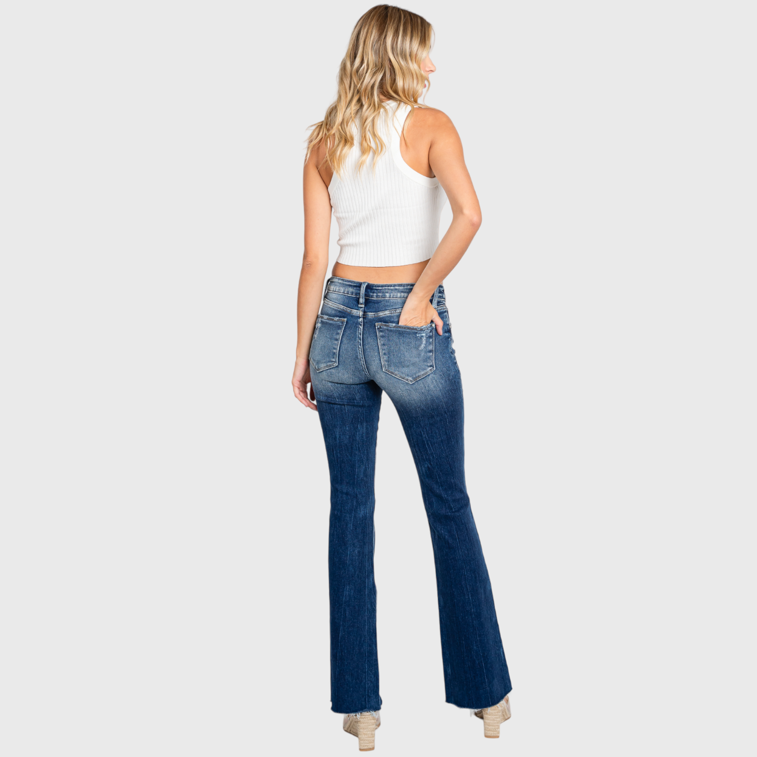 PETRA BUTTON UP LOW RISE DESTROYED BOOTCUT JEANS