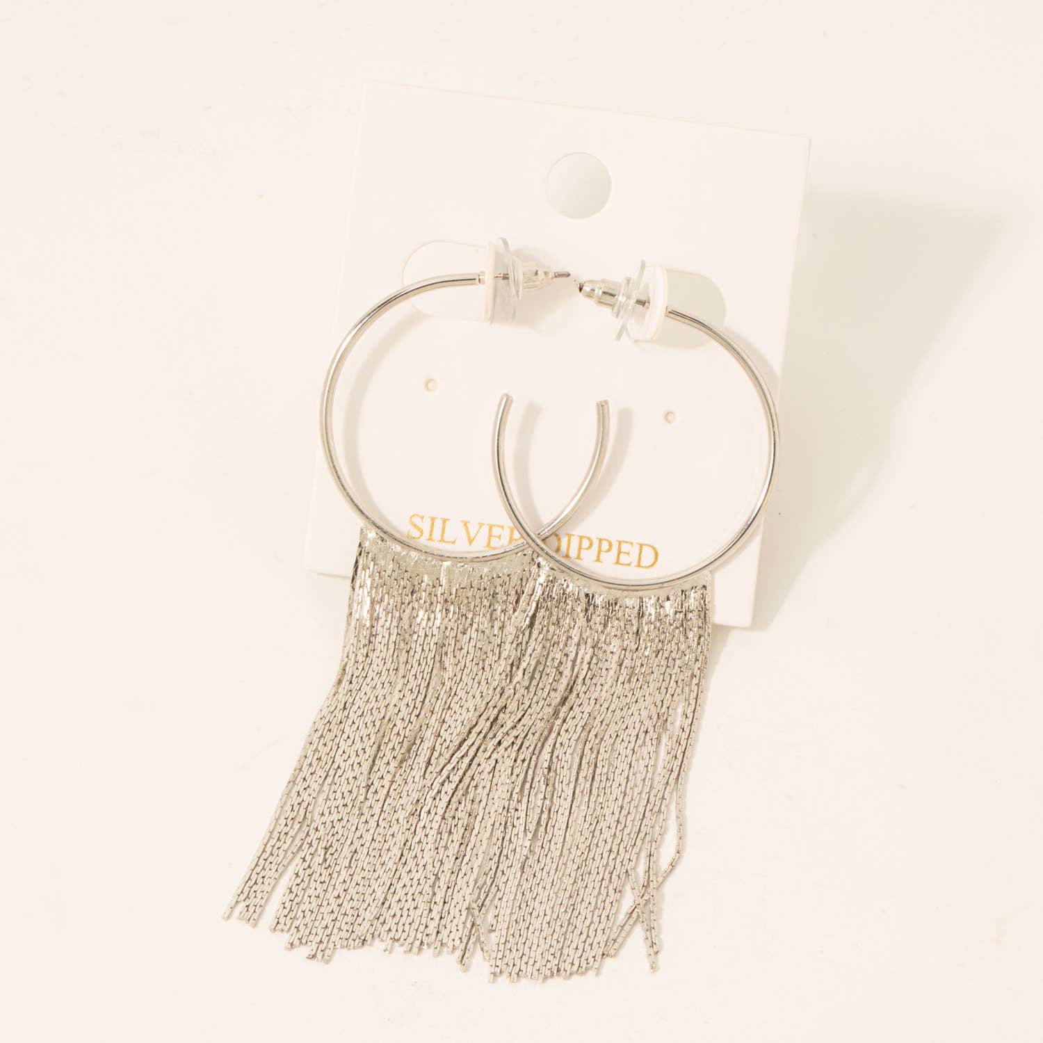 Long Metallic Chain Fringe Hoop Earrings