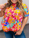 LDC Floral Print Short Sleeve Plus Size Babydoll Blouse