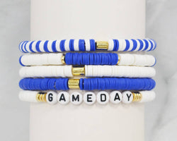 Royal Blue and White Gameday Set of 5 Stretch Bracelets