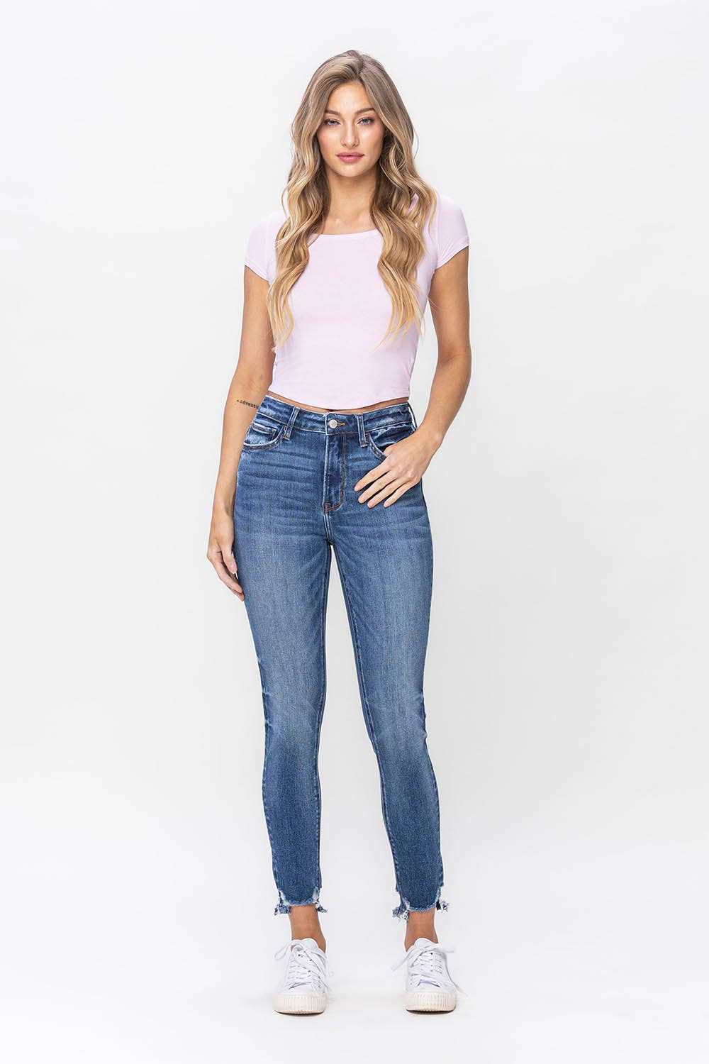 LOVERVET HIGH RISE DISTRESSED HEM ANKLE SKINNY JEANS LV1115