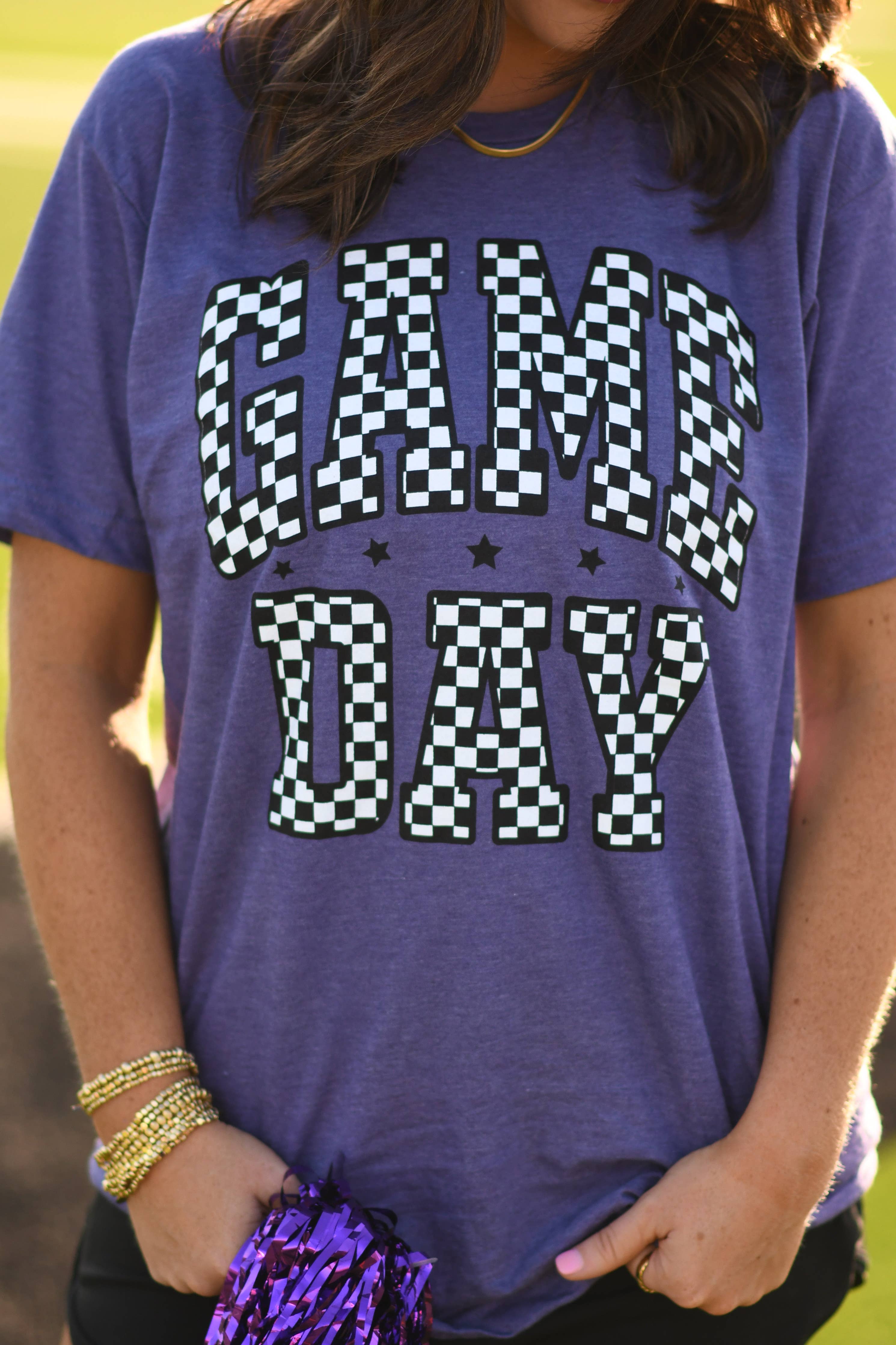 Purple Checkered Game Day Tee