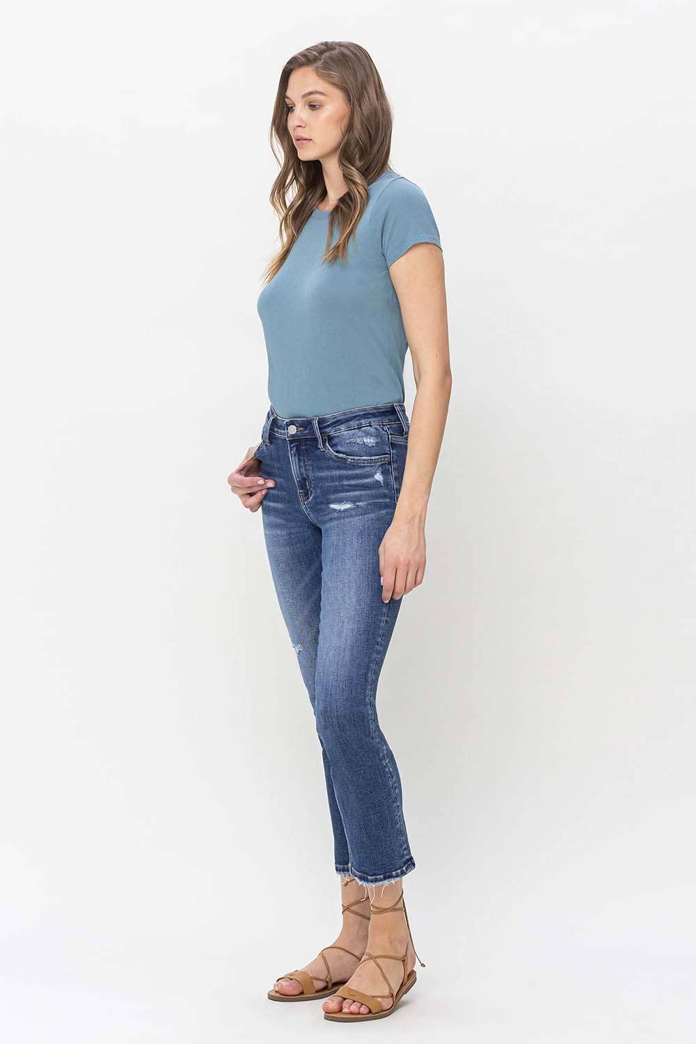 LOVERVET MID RISE CROP SLIM STRAIGHT JEANS LV1133