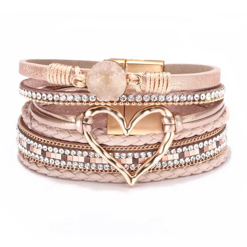 Heart Shape Leather Braid  Bracelet