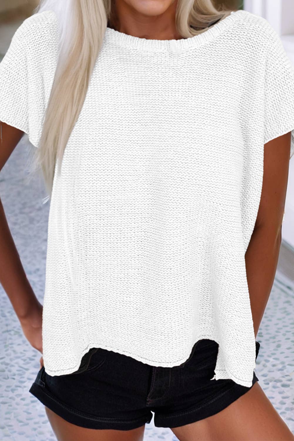 LDC Stream Solid Color Sweater Tee with Side Slits