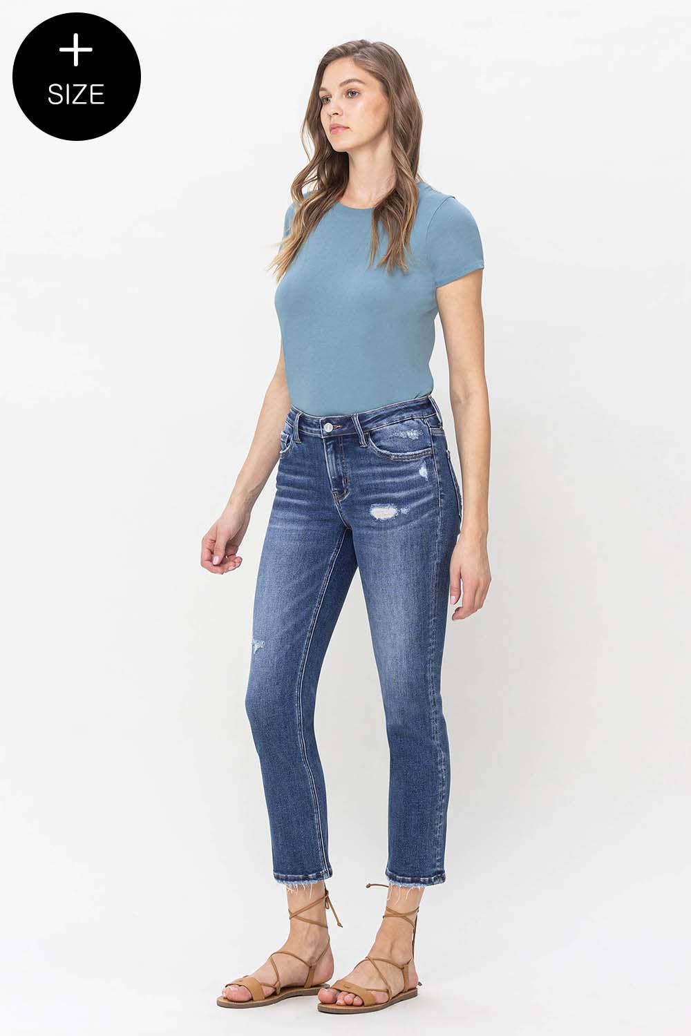 LOVERVET PLUS SIZE MID RISE CROP SLIM STRAIGHT JEANS LV1133-P