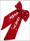 Red Game Day Bow with White Beaded and Crystal Accents