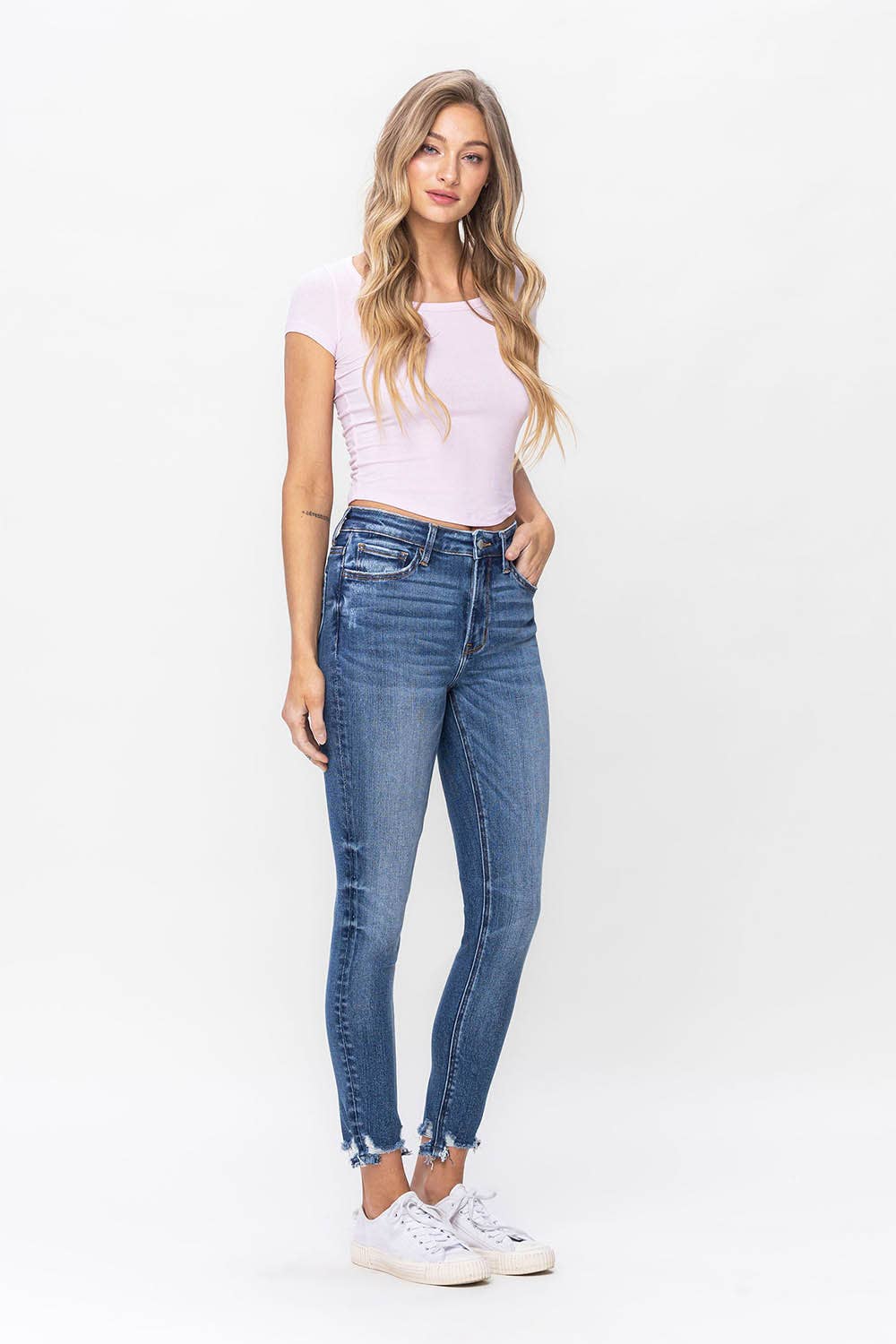 LOVERVET HIGH RISE DISTRESSED HEM ANKLE SKINNY JEANS LV1115