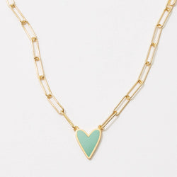 Heart Enamel Pendant Gold Dipped Paper Clip Chain Necklace