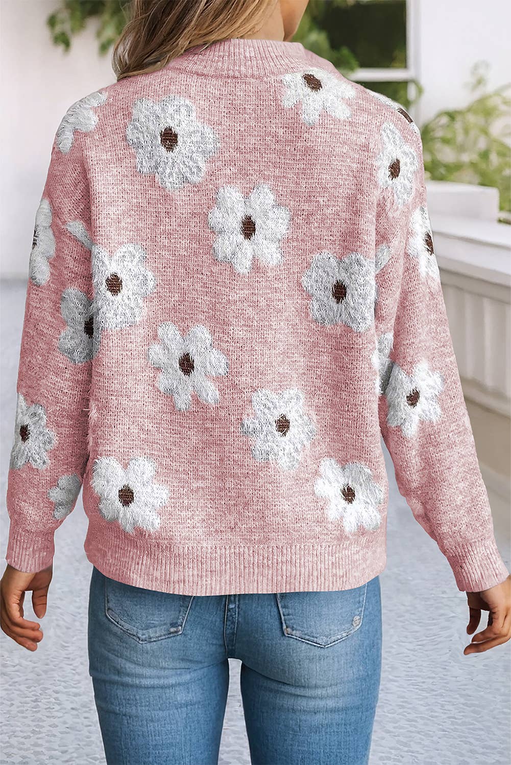 Sweater Gray Pattern Drop Shoulder Half Zip