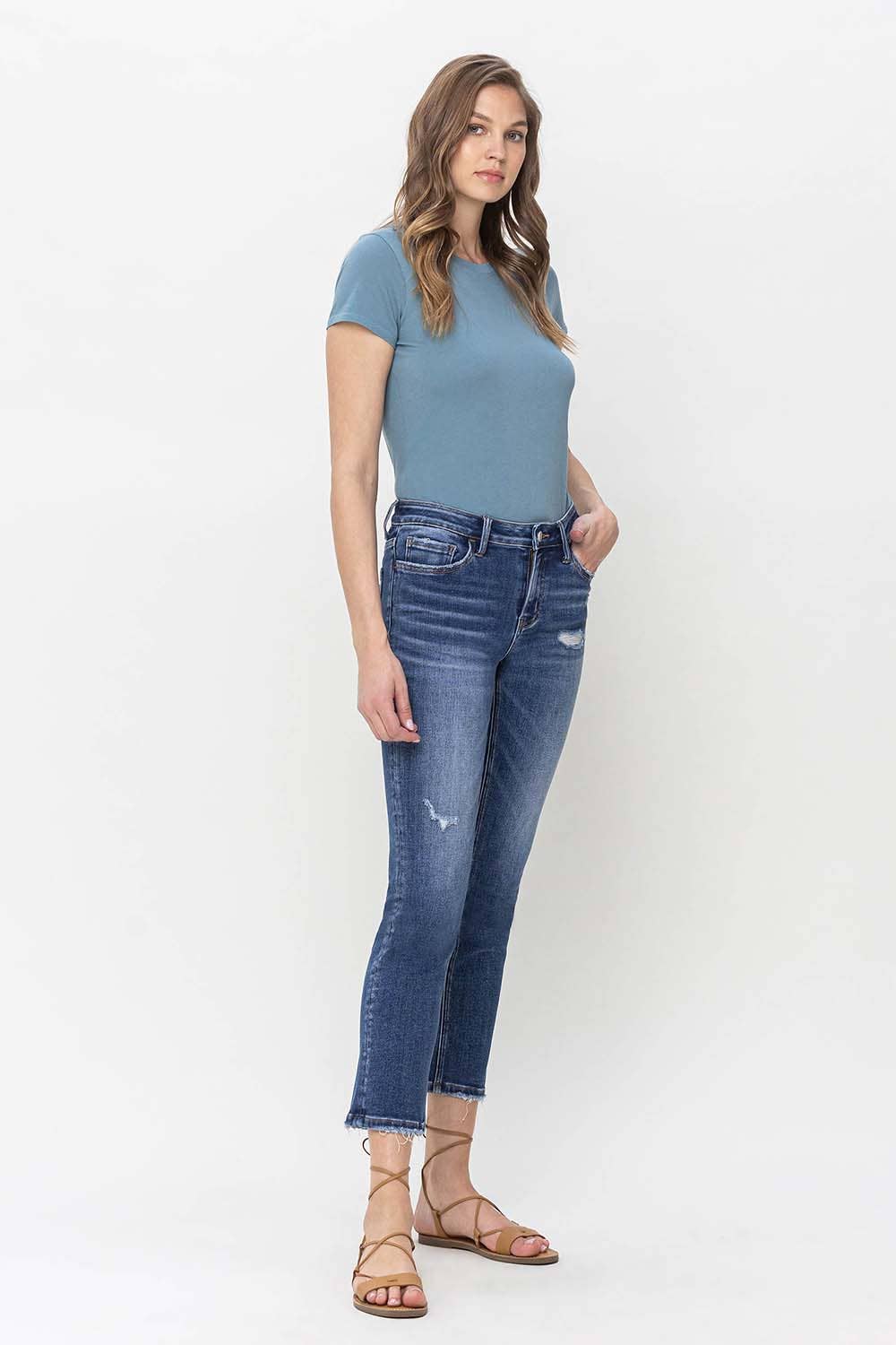 LOVERVET MID RISE CROP SLIM STRAIGHT JEANS LV1133