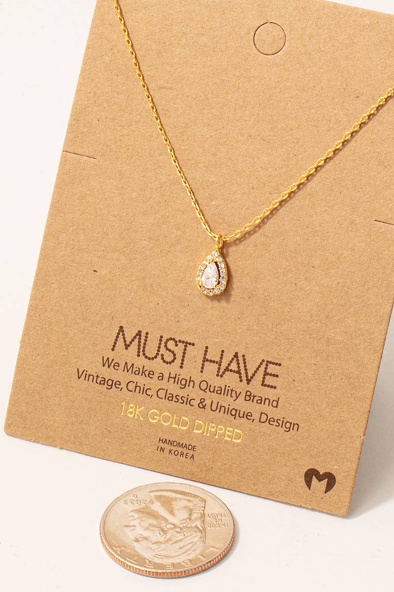 Pave Rhinestone Teardrop Pendant Necklace