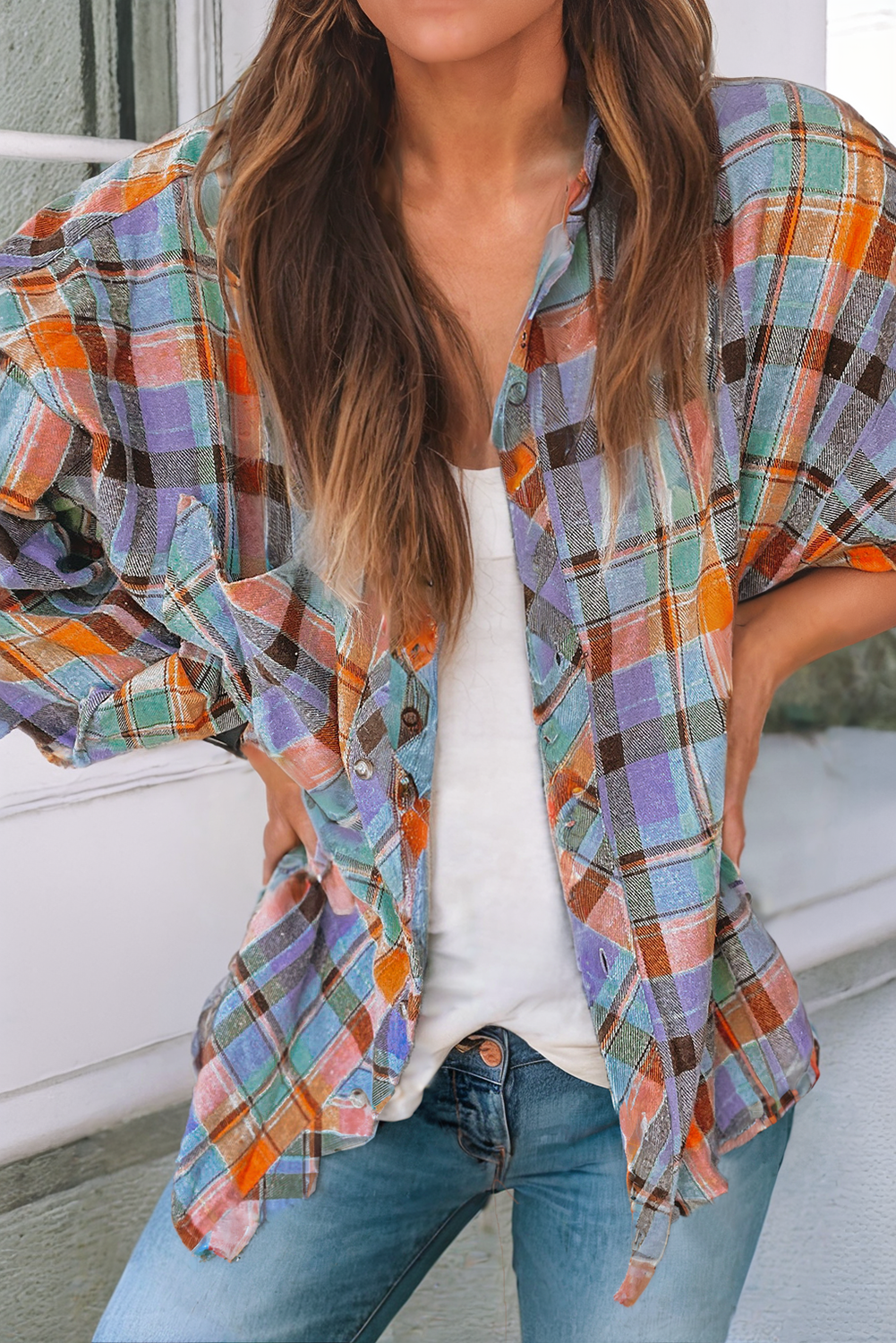 LDC Plaid Print Loose Shirt