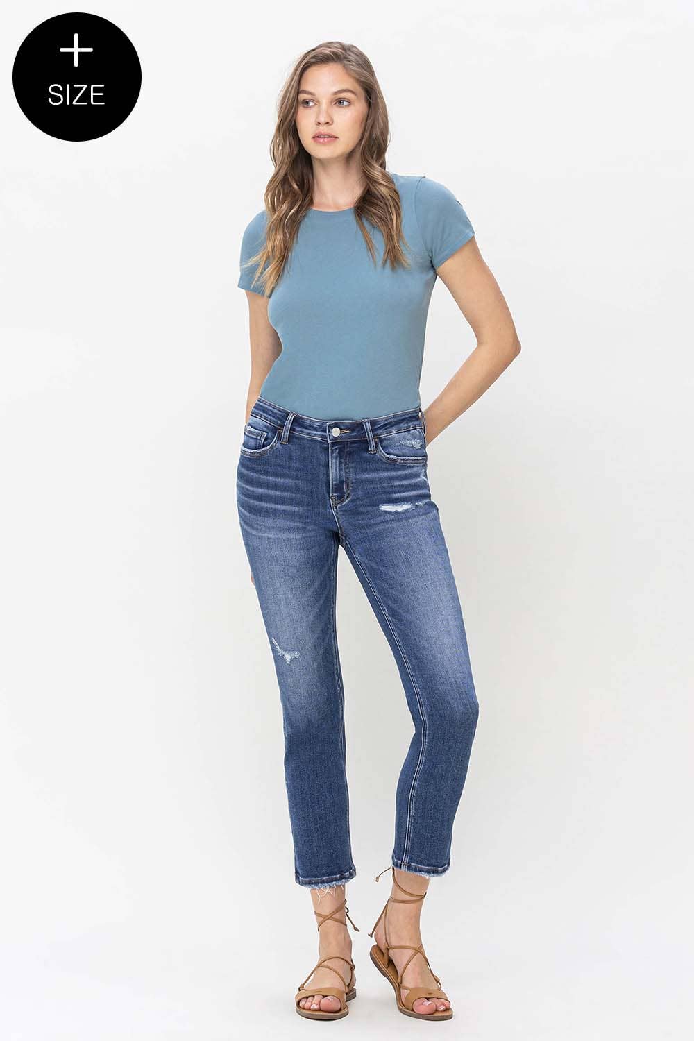 LOVERVET PLUS SIZE MID RISE CROP SLIM STRAIGHT JEANS LV1133-P