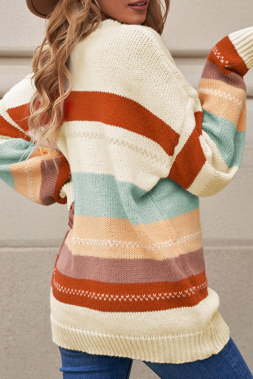 LDC Crew Neck Drop-Shoulder Striped Color Block Sweater