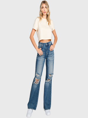 PETRA (DISTRESSED HIGH RISE RIGID VINTAGE FLARE JEANS)