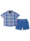 BOYS SET - S/S PLAID SHIRT & KNIT SHORTS